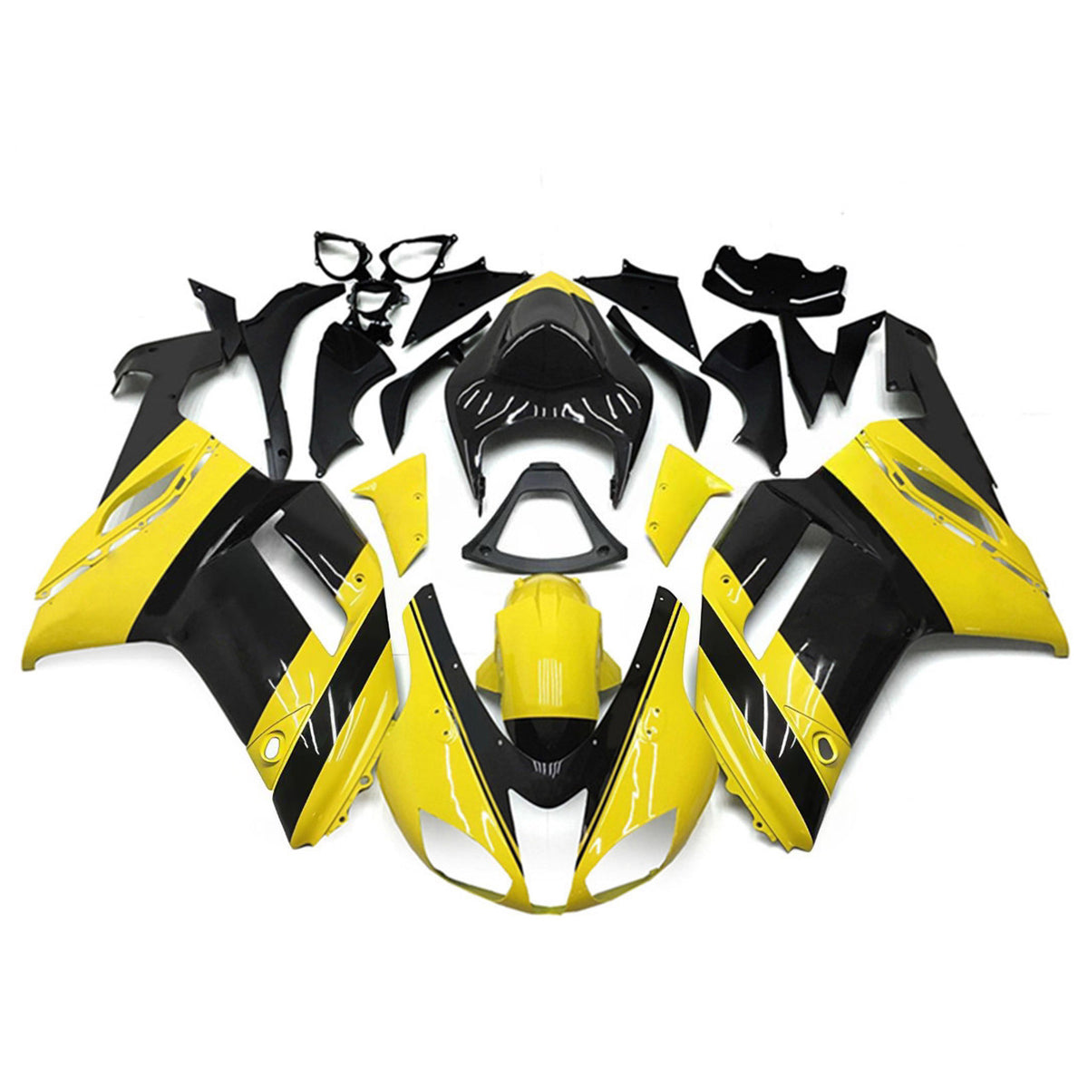 Amotopart 2007-2008 Kawasaki ZX-6R 636 Black Gray Yellow White Fairing Kit
