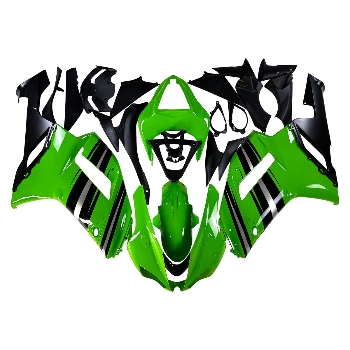 Amotopart 2007-2008 Kawasaki ZX-6R 636 Bílá Zelená Černá Sada kapotáže
