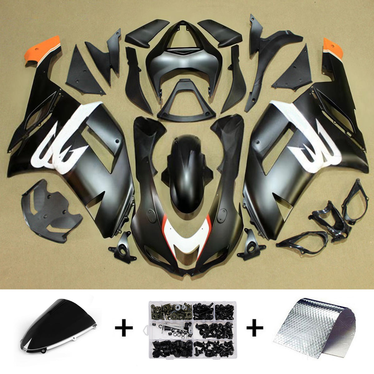 Amotopart 2007–2008 Kawasaki ZX-6R 636 Grau Schwarz Verkleidungsset