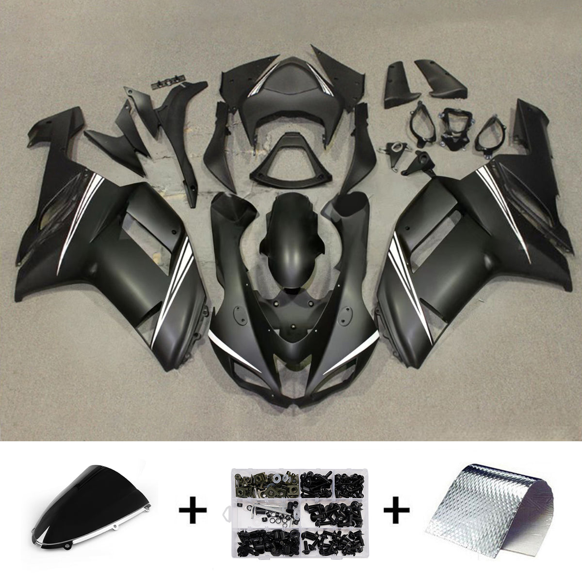 Amotopart 2007-2008 Kawasaki ZX-6R 636 Gray Black Fairing Kit