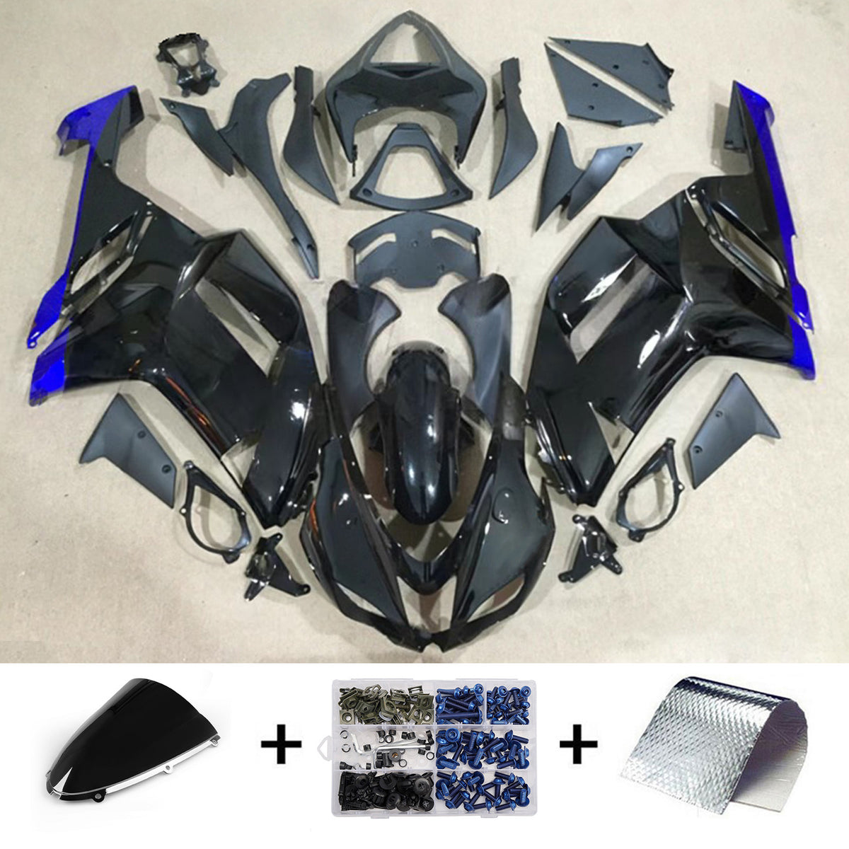 Amotopart 2007-2008 Kawasaki ZX-6R 636 Black Gray Fairing Kit