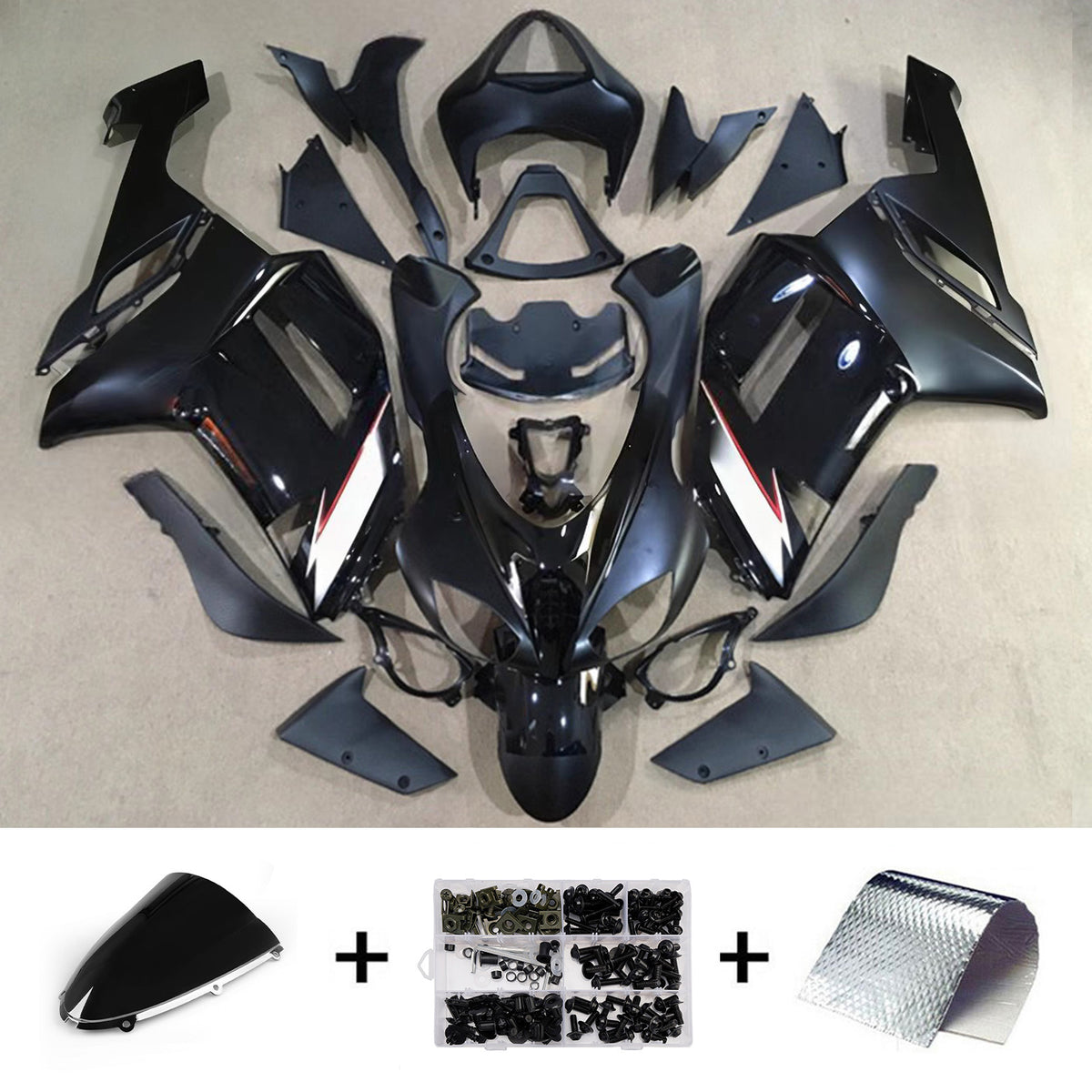 Amotopart 2007-2008 Kawasaki ZX-6R 636 Black Grey Fairing Kit