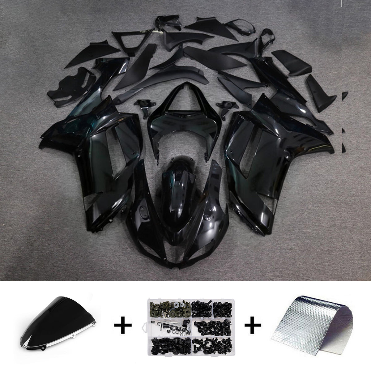 Amotopart 2007-2008 Kawasaki ZX-6R 636 Black Grey Fairing Kit