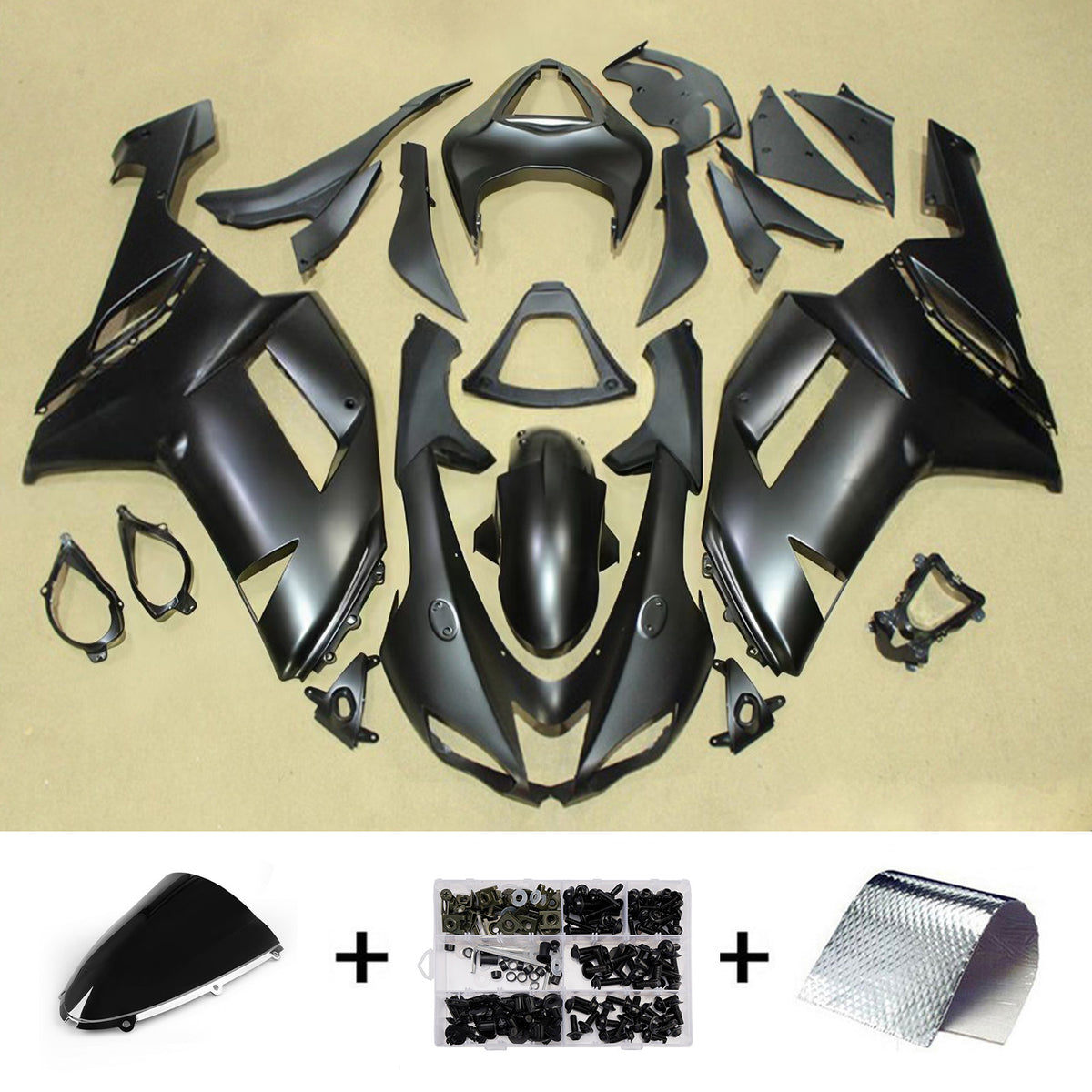 Amotopart 2007-2008 Kawasaki ZX-6R 636 ブラックグレーフェアリングキット