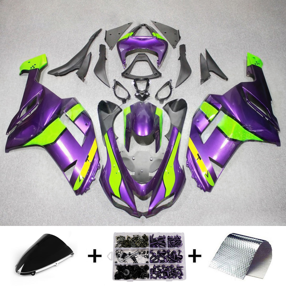 Amotopart 2007-2008 Kawasaki ZX-6R 636 Black Purple Gray Fairing Kit