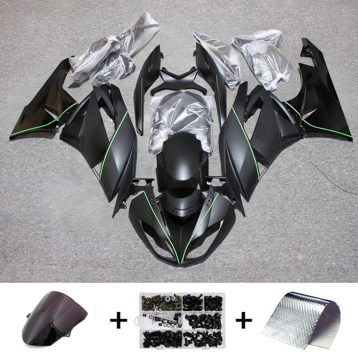 Amotopart 2009-2012 Kawasaki ZX-6R 636 Black Fairing Kit