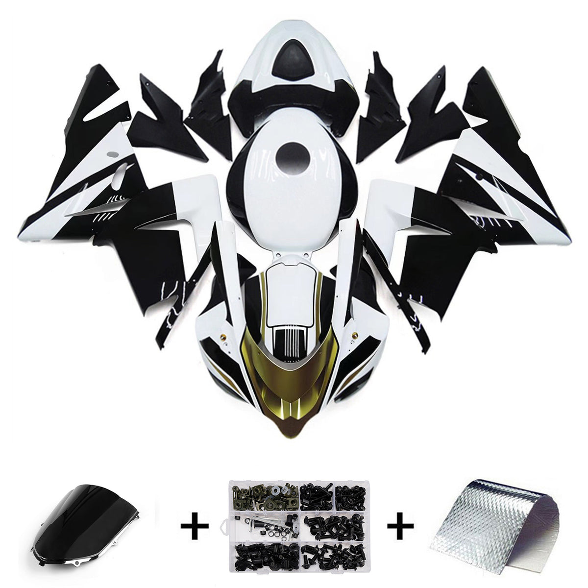 Amotopart 2004-2005 Kawasaki ZX-10R Black White Fairing Kit