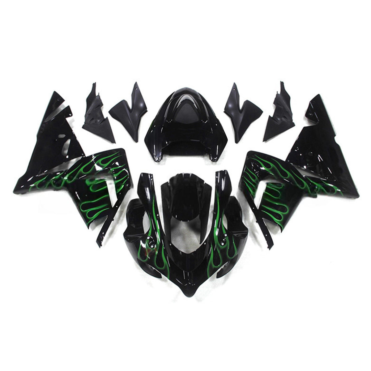 Amotopart 2004–2005 Kawasaki ZX-10R Grün Schwarz Verkleidungsset