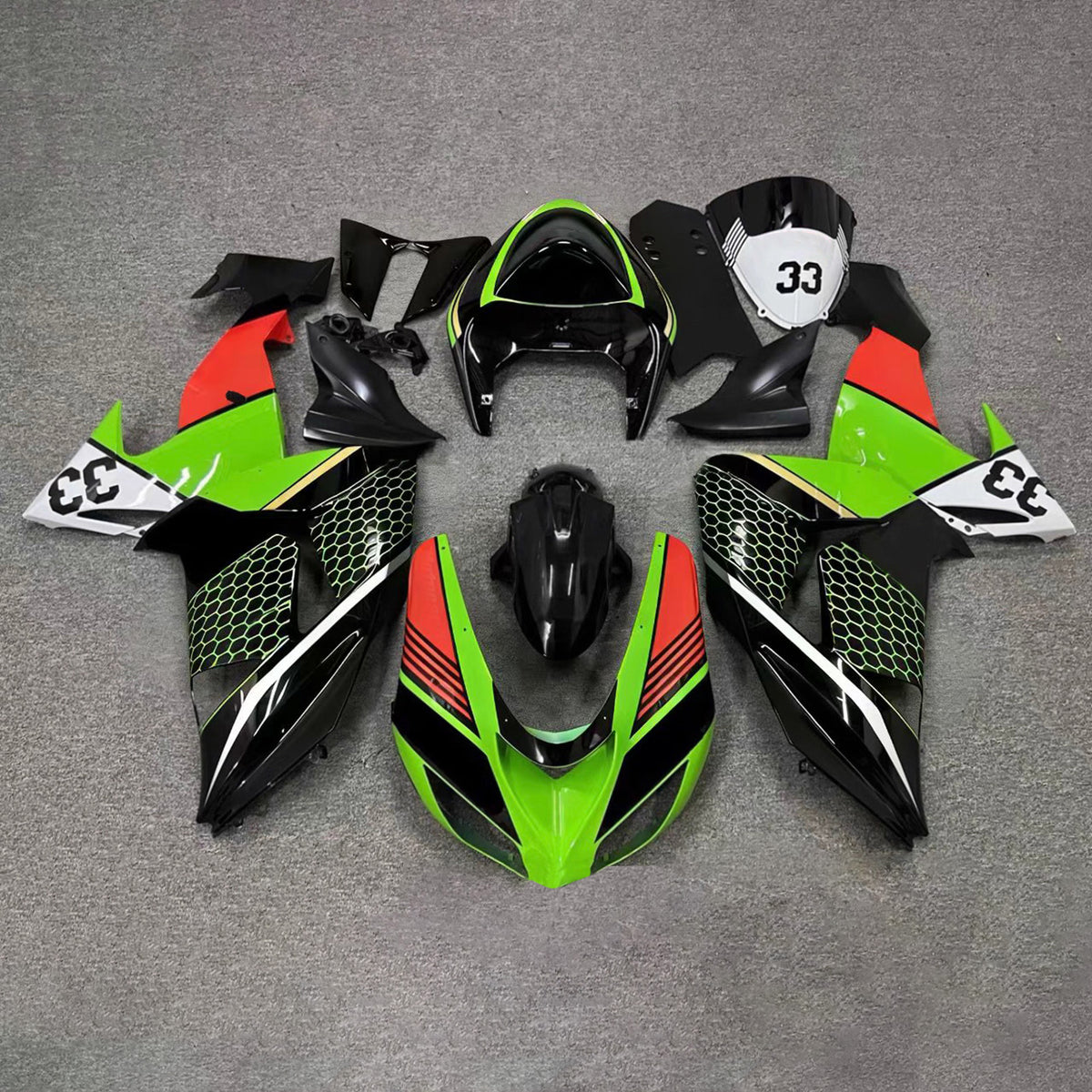 Amotopart 2006–2007 Kawasaki ZX-10R Schwarz Rot Grün Verkleidungsset