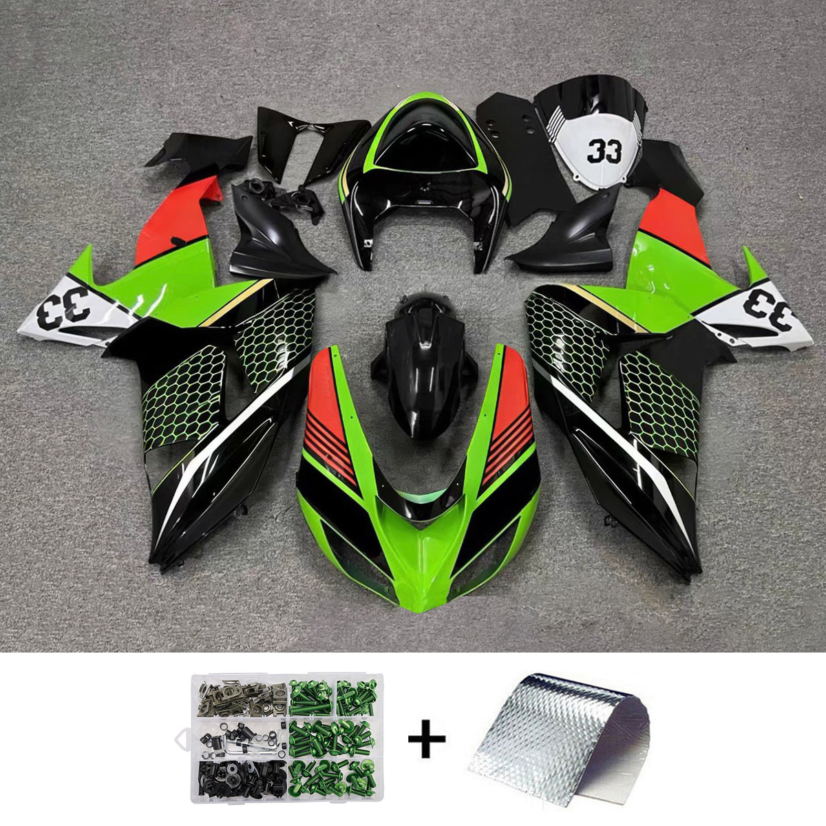 Amotopart 2006-2007 Kawasaki ZX-10R Black Red Green Fairing Kit