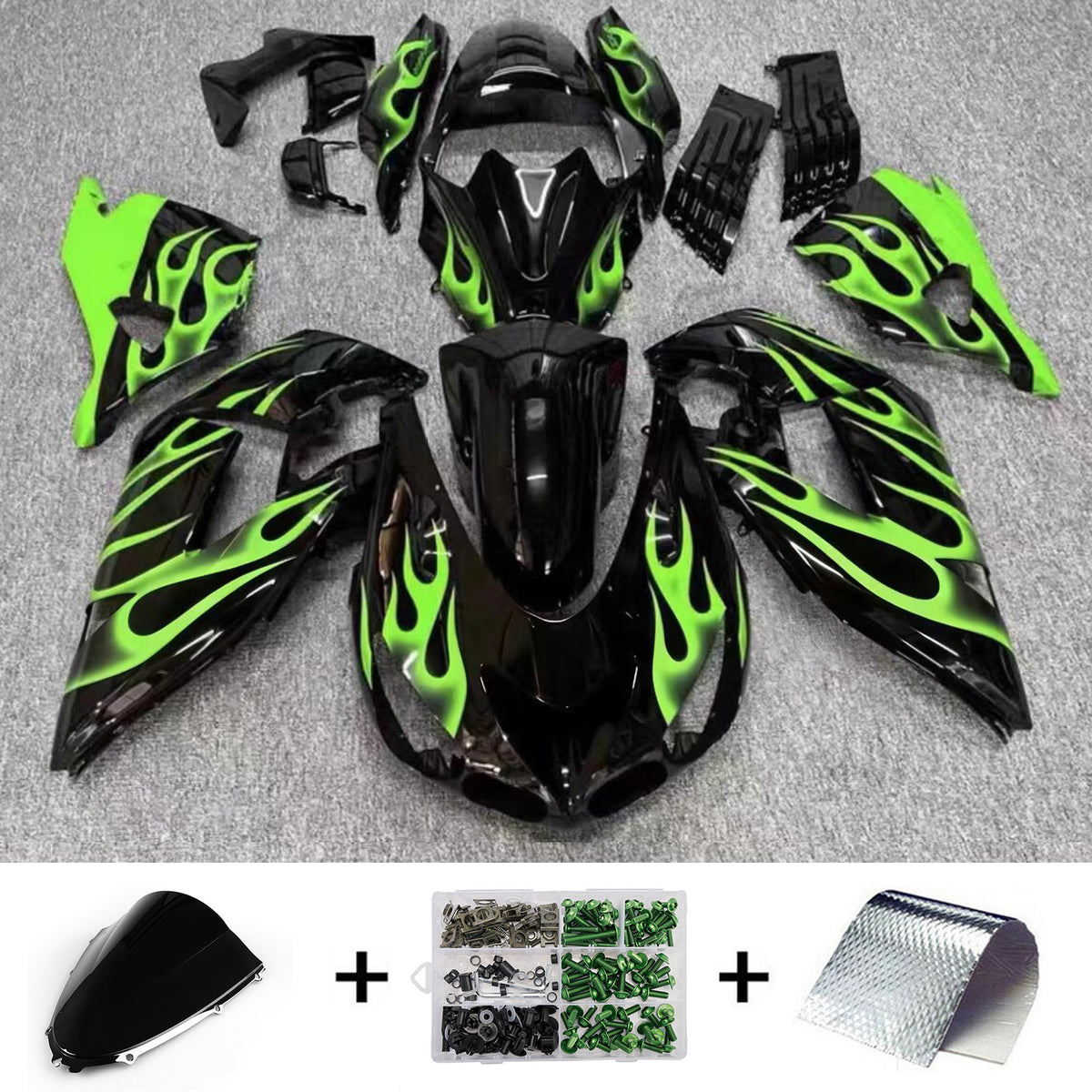 Amotopart 2006-2011 Kawasaki ZX-14R ZZR1400 Kit de carénage gris noir