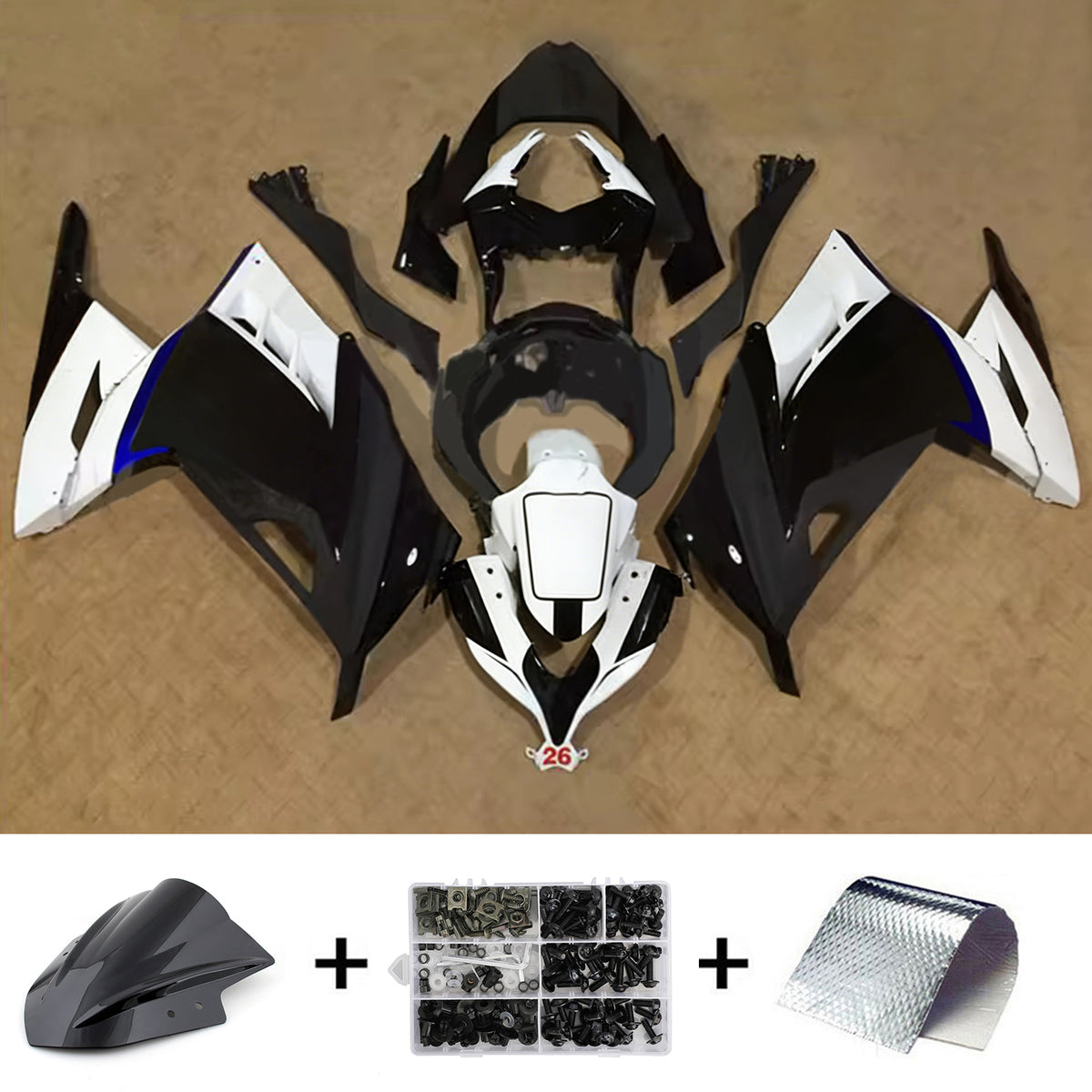 Amotopart 2013-2024 Kawasaki EX300 Ninja300 Black Gray Fairing Kit
