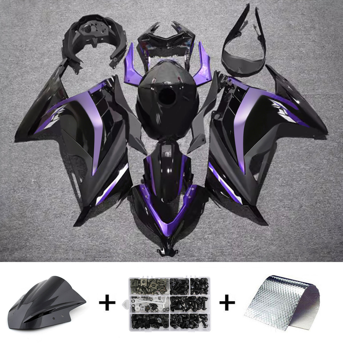 Amotopart 2013-2024 Kawasaki EX300 Ninja300 Black Gray Fairing Kit