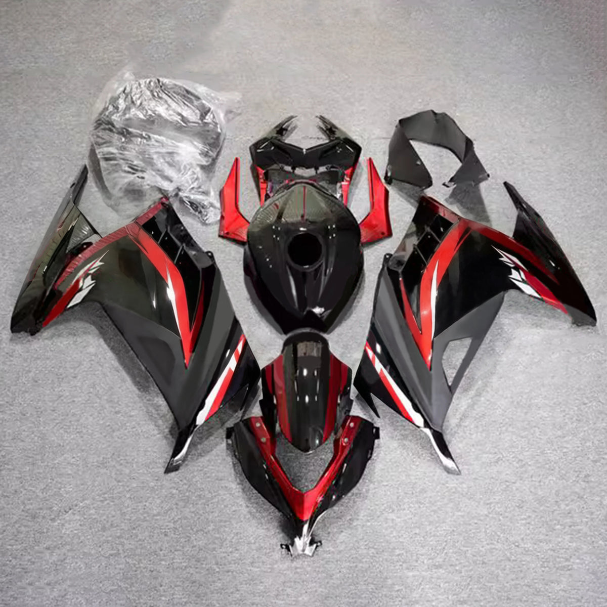Amotopart 2013–2024 Kawasaki EX300 Ninja 300 Schwarz-Grau-Verkleidungsset