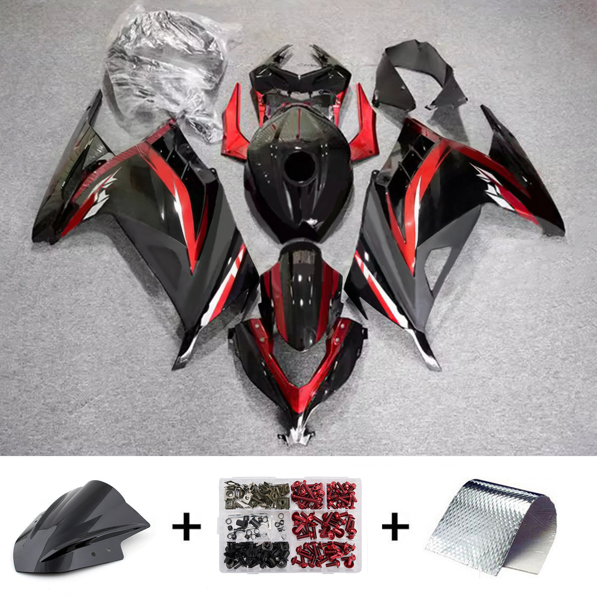 Amotopart 2013–2024 Kawasaki EX300 Ninja 300 Schwarz-Grau-Verkleidungsset
