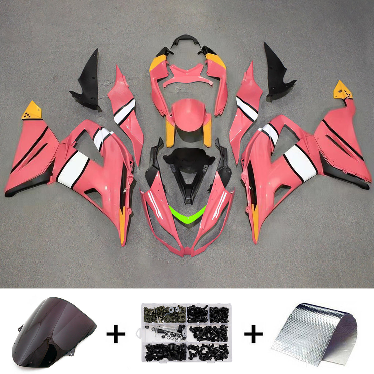 Amotopart 2013–2018 Kawasaki ZX-6R 636 Rot Schwarz Rosa Verkleidungsset