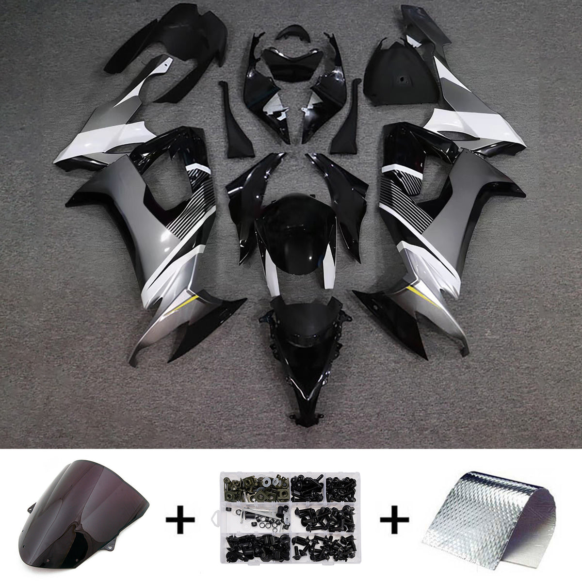 Kit carena Amotopart 2008-2010 Kawasaki ZX-10R grigio nero
