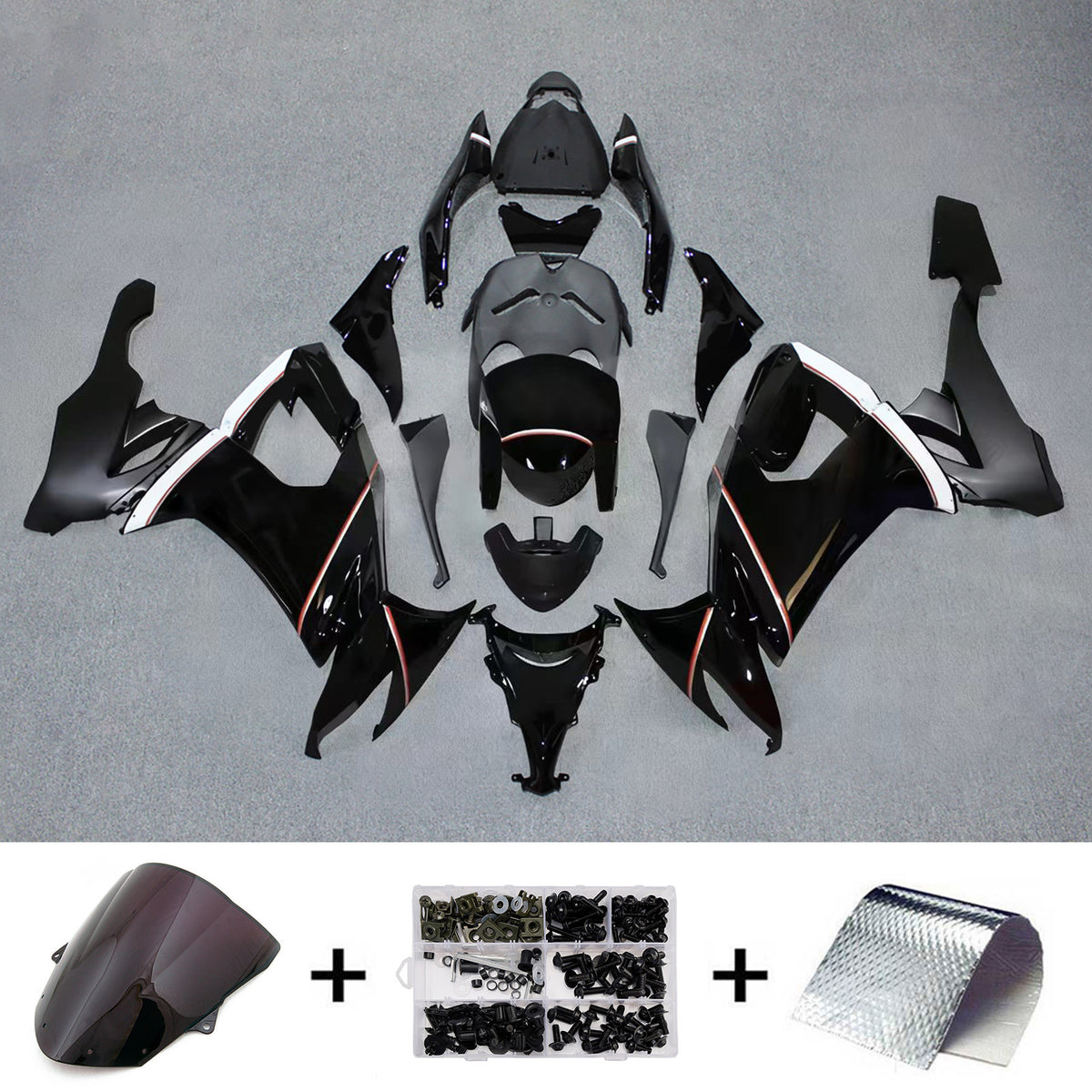 Amotopart 2008–2010 Kawasaki ZX-10R Schwarz-Grau-Verkleidungsset