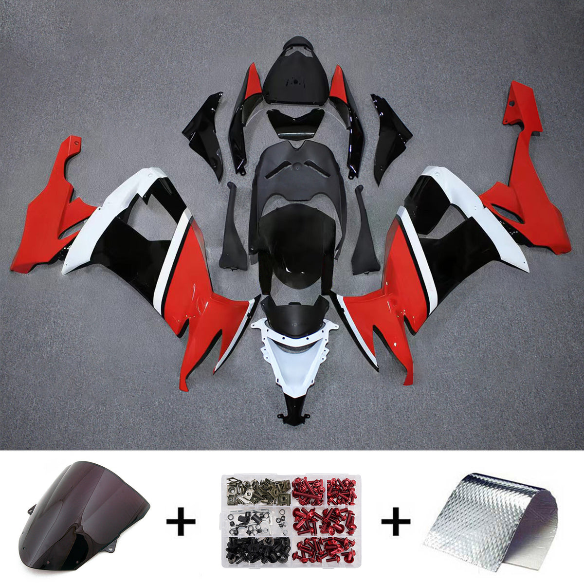 Amotopart 2008–2010 Kawasaki ZX-10R Schwarz Rot Weiß Verkleidungsset