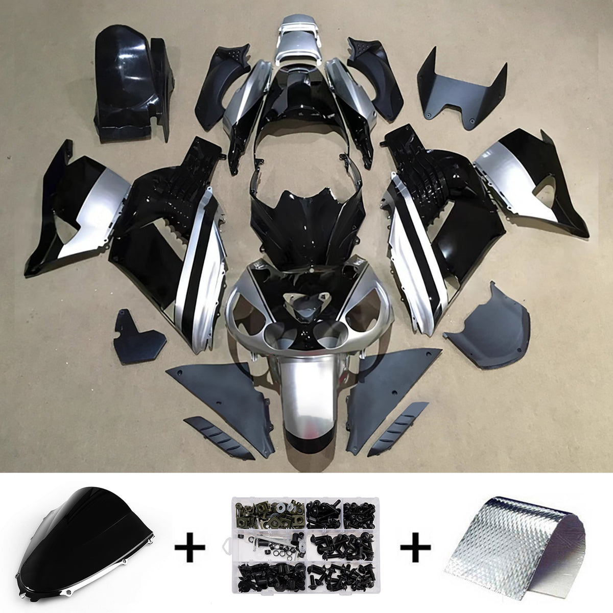 Amotopart 2012–2026 Kawasaki ZX-14R ZZR1400 Grau Schwarz Blau Verkleidungsset