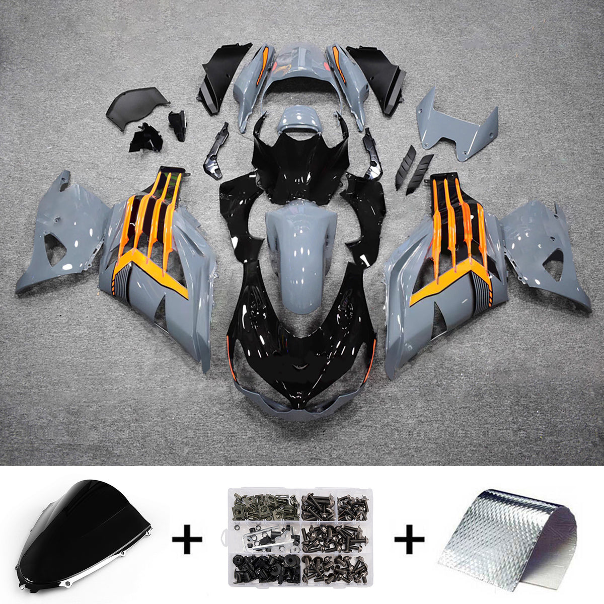 Amotopart 2012-2026 Kawasaki ZX-14R ZZR1400 Black Orange Gray Fairing Kit
