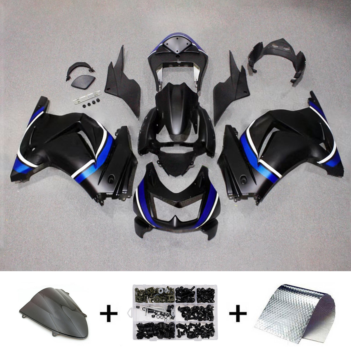 Amotopart 2008-2012 Kawasaki EX250 Ninja 250R Blue Gray Black Fairing Kit