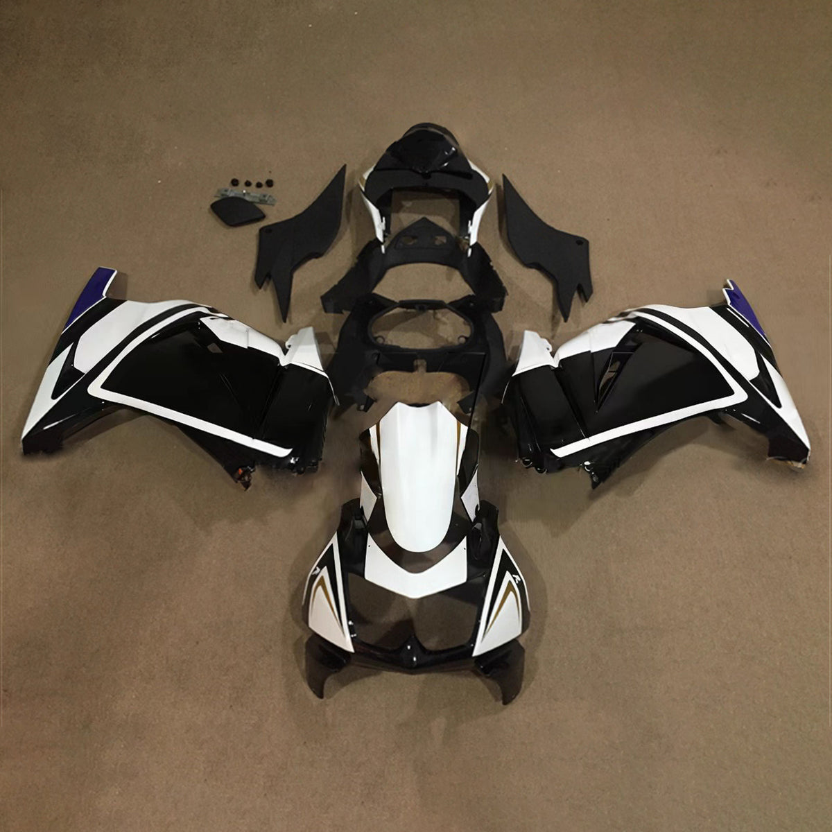 Amotopart 2008-2012 Kawasaki EX250 Ninja 250R Black White Gold Fairing Kit
