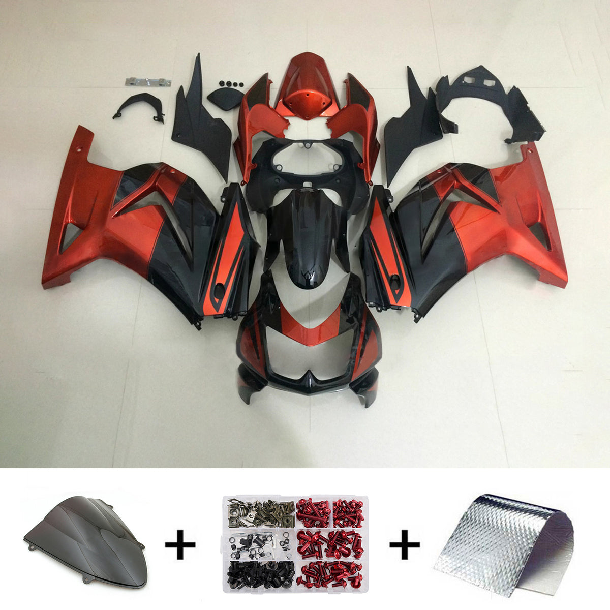 Amotopart 2008–2012 Kawasaki EX250 Ninja 250R Grau Schwarz Rot Verkleidungsset