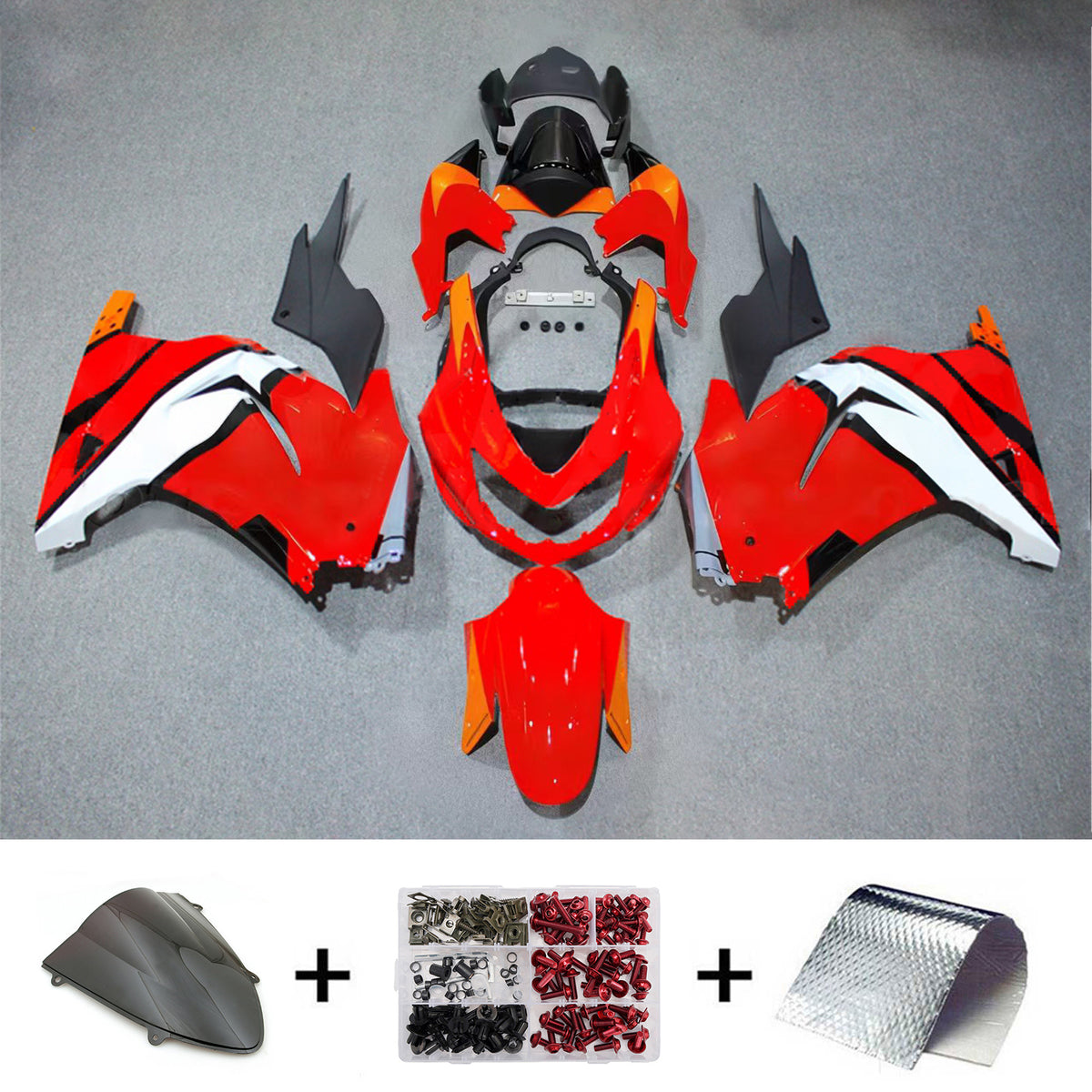 Amotopart 2008–2012 Kawasaki EX250 Ninja 250R Rot Schwarz Verkleidungsset