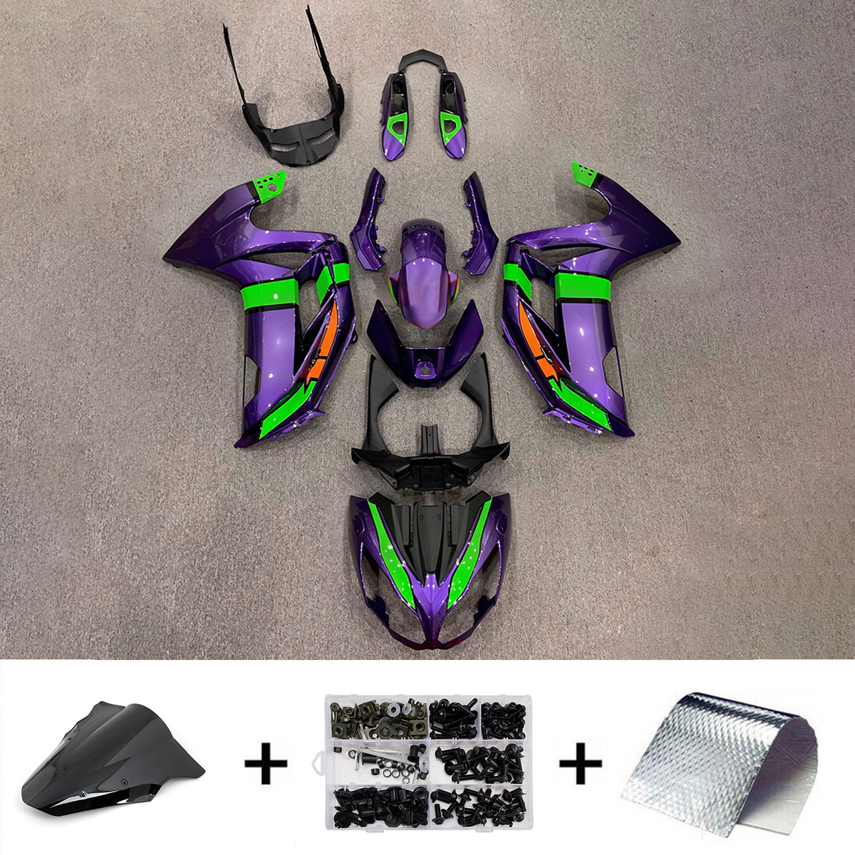 Amotopart 2012-2016 Kit carena Kawasaki ER-6F Ninja 650 viola verde nero