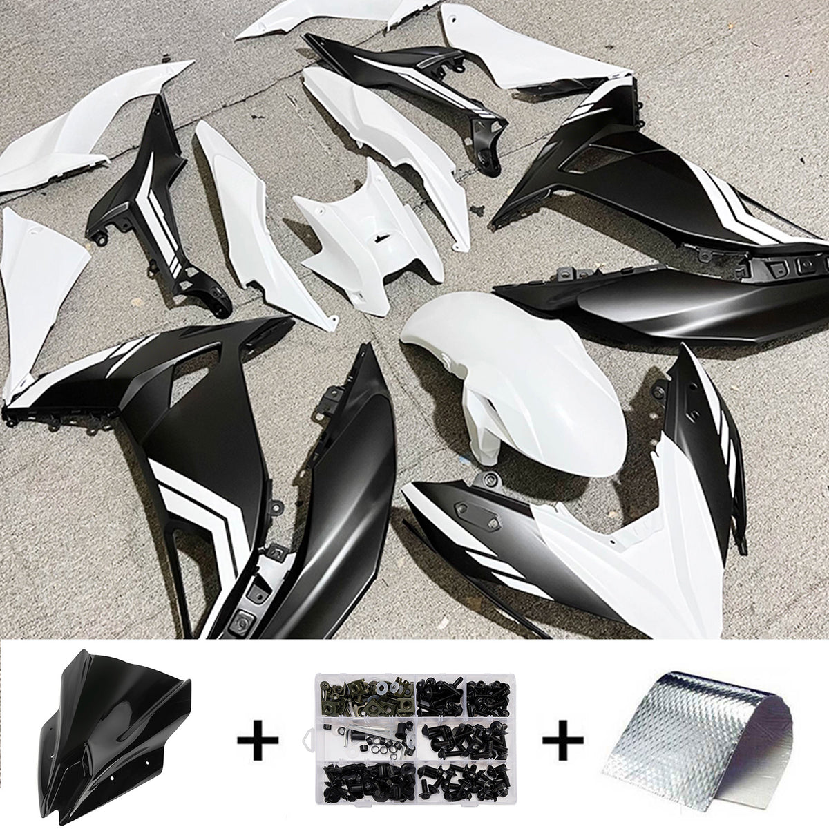 Amotopart 2017-2019 Kawasaki ER-6F Ninja 650R Black White Gray Fairing Kit