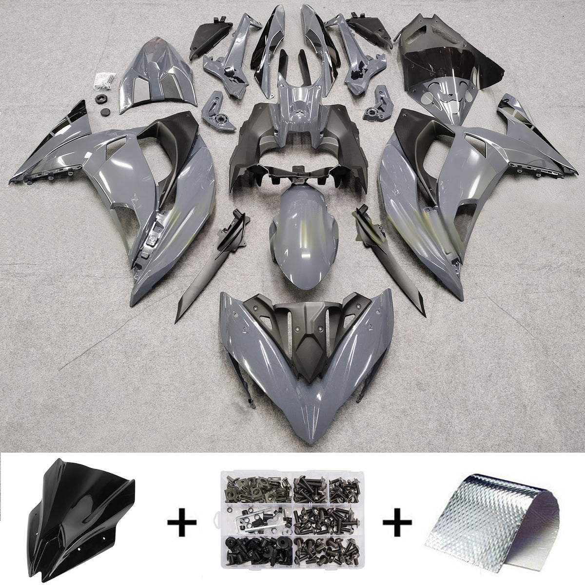 Amotopart 2017-2019 Kawasaki ER-6F Ninja 650R Black Gray Fairing Kit