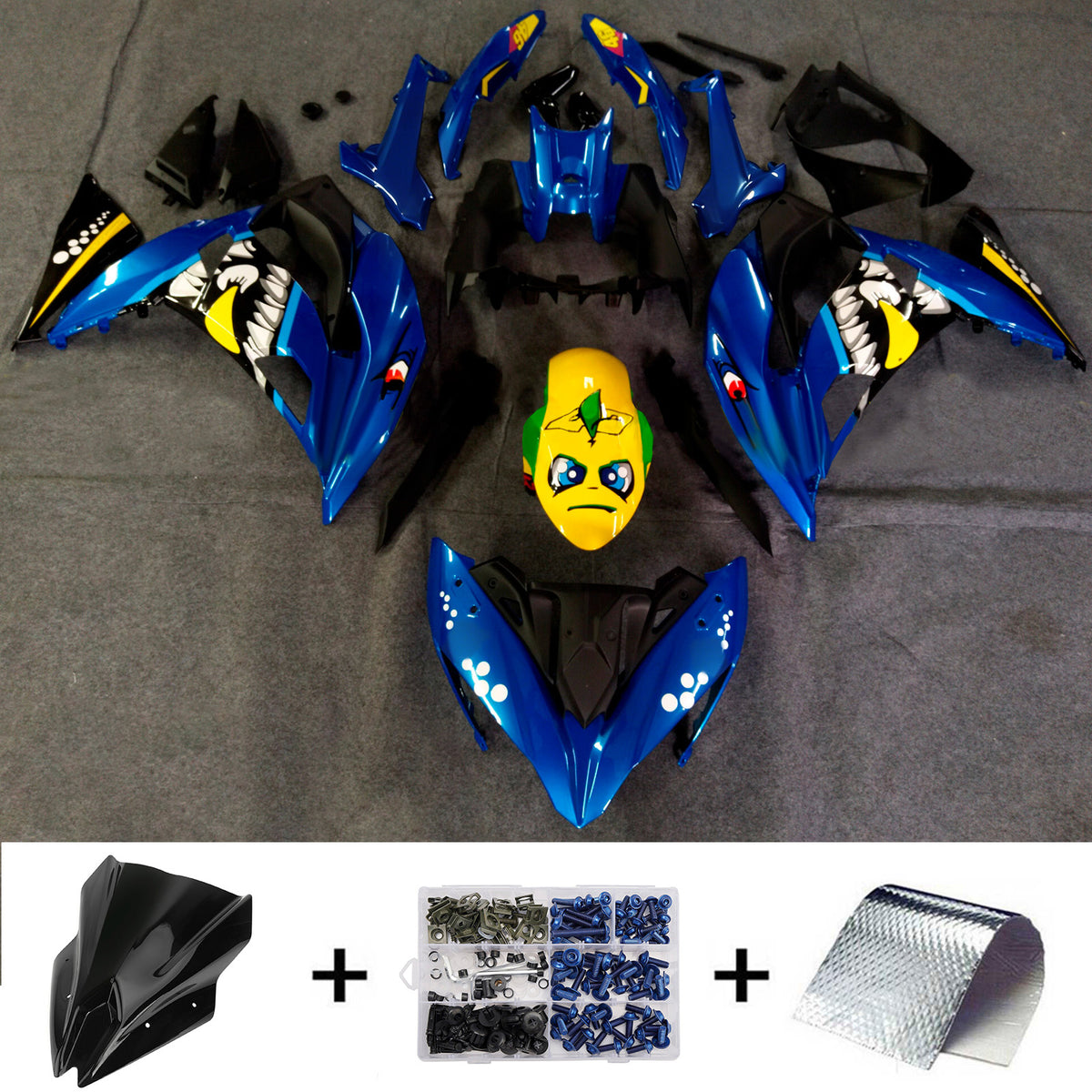 Amotopart 2017-2019 Kawasaki ER-6F Ninja 650R Black Blue Fairing Kit