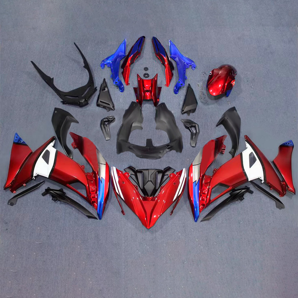 Amotopart 2017-2019 Kawasaki ER-6F Ninja 650R Gray Red Black Fairing Kit