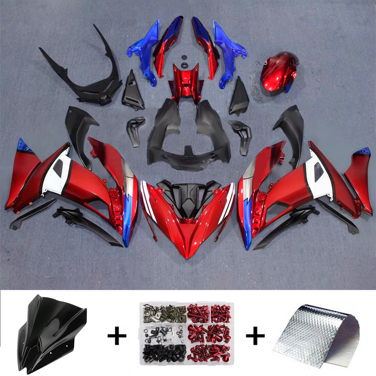 Amotopart 2017-2019 Kawasaki ER-6F Ninja 650R Gray Red Black Fairing Kit