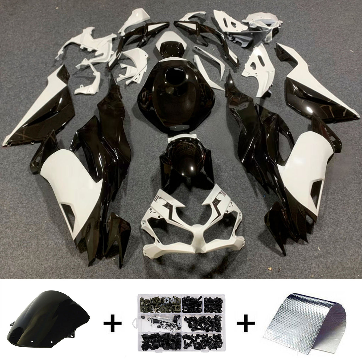 Amotopart 2019-2023 Kawasaki ZX-6R White Black Fairing Kit