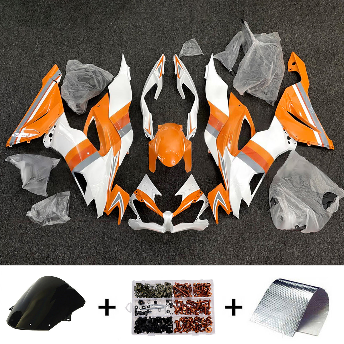 Amotopart 2019-2023 Kawasaki ZX-6R Orange Black Gray White Fairing Kit