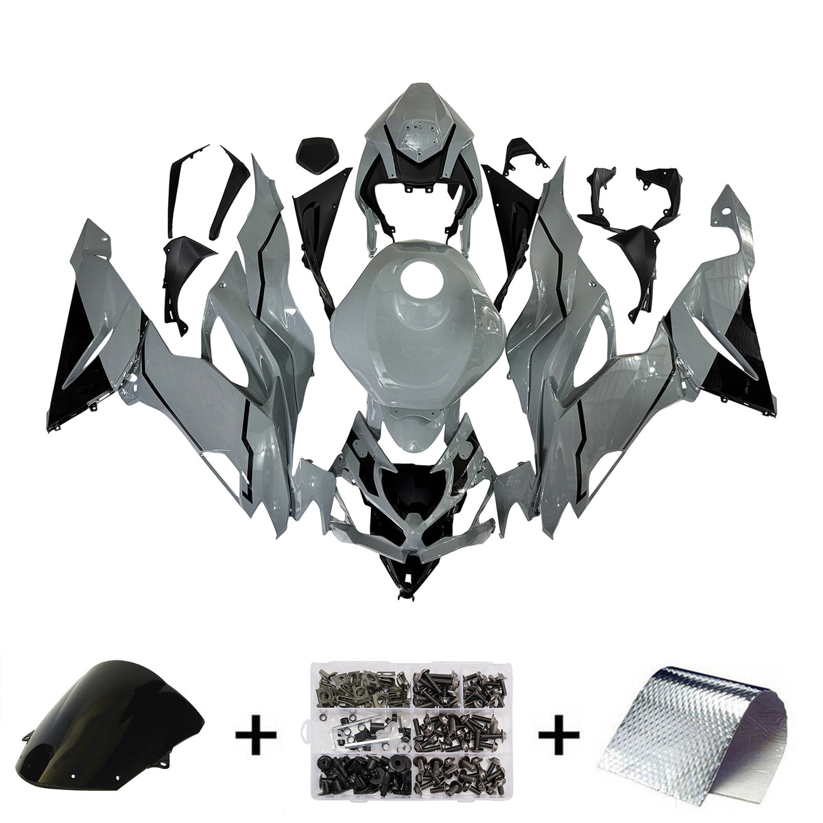 Amotopart 2019–2023 Kawasaki ZX-6R Grau Schwarz Weiß Verkleidungsset