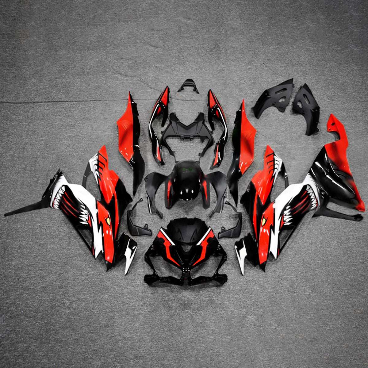 Amotopart 2019–2023 Kawasaki ZX-6R Rot-Schwarz-Verkleidungsset