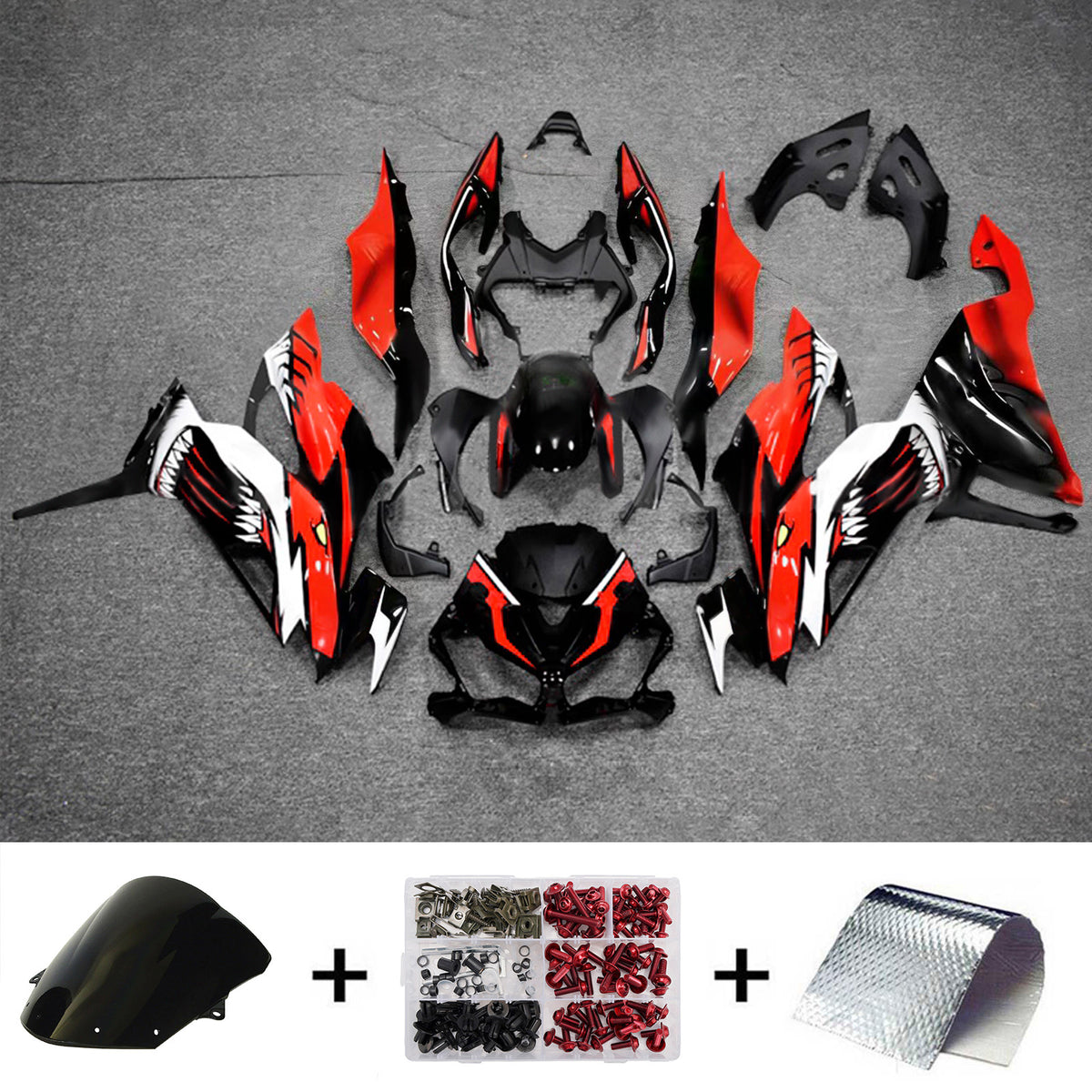 Amotopart 2019–2023 Kawasaki ZX-6R Rot-Schwarz-Verkleidungsset