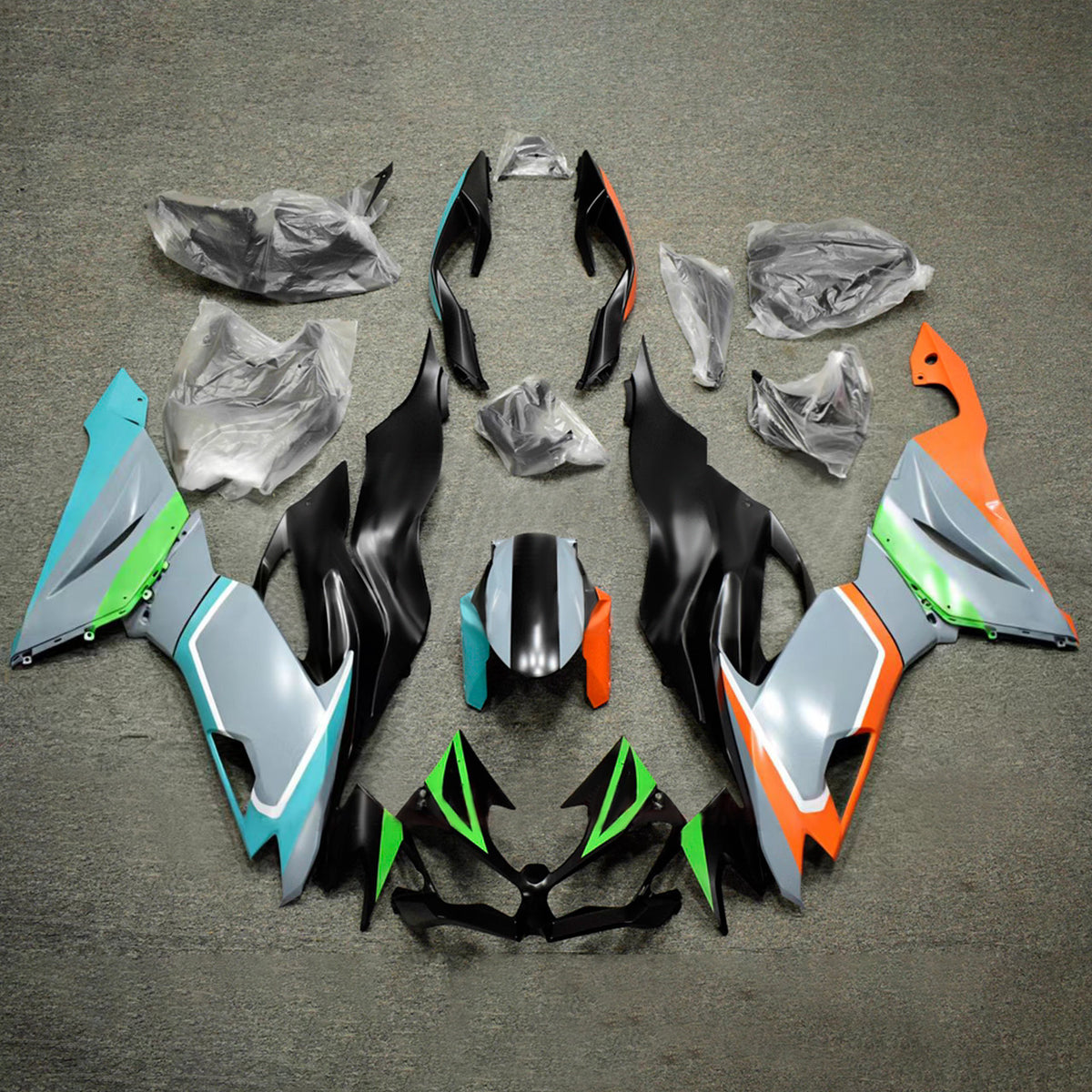 Kit de carenagem Amotopart 2019-2023 Kawasaki ZX-6R preto azul laranja