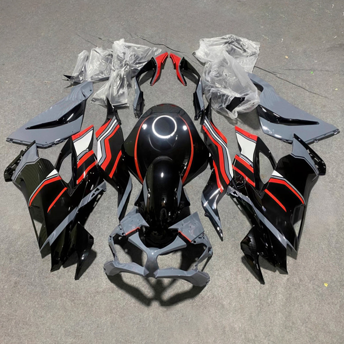 Amotopart 2019-2023 Kawasaki ZX-6R Red Black Fairing Kit
