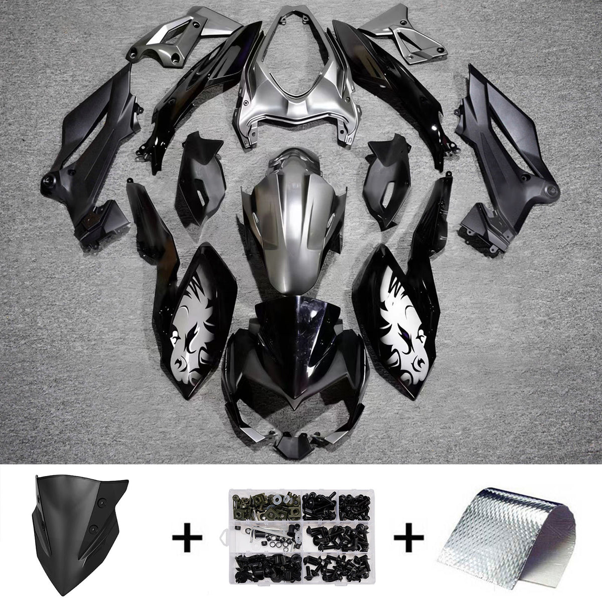 Amotopart 2018-2024 Kawasaki Z400 Black Gray Fairing Kit