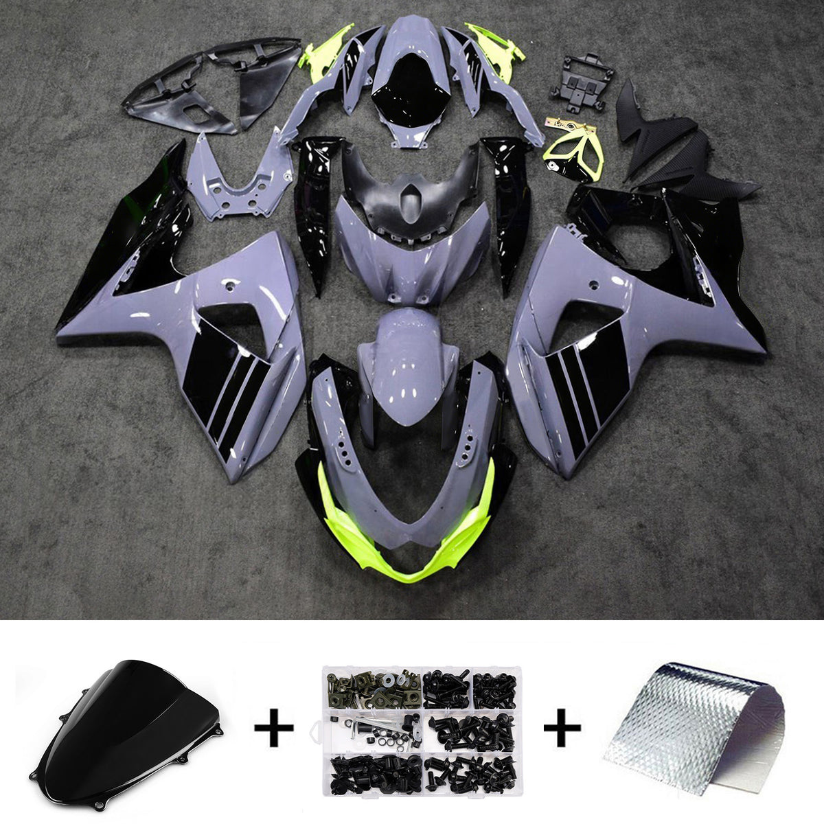 Amotopart 2009-2016 Suzuki GSX-R1000 K9 Black Grey Fairing Kit