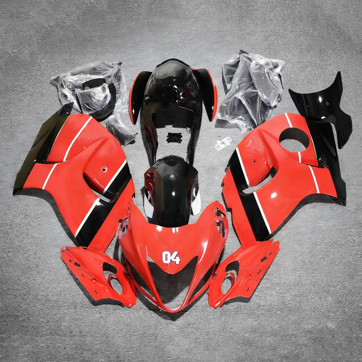 Amotopart 2008–2020 Suzuki Hayabusa GSX1300R rot-schwarzes Verkleidungsset