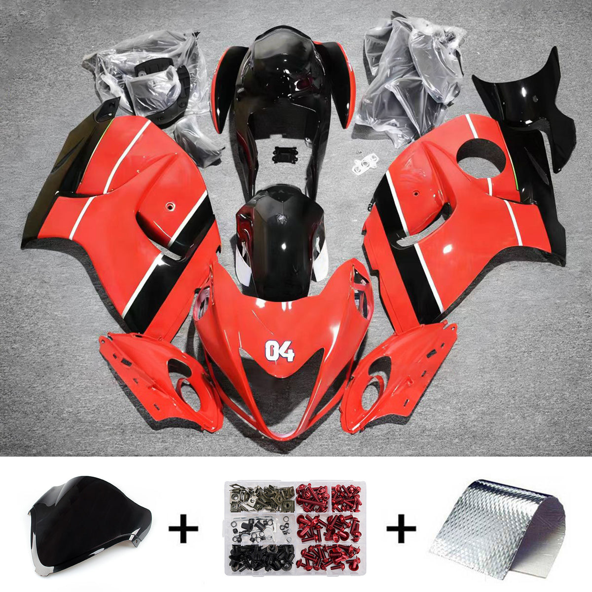 Amotopart 2008-2020 Suzuki Hayabusa GSX1300R Red Black Fairing Kit