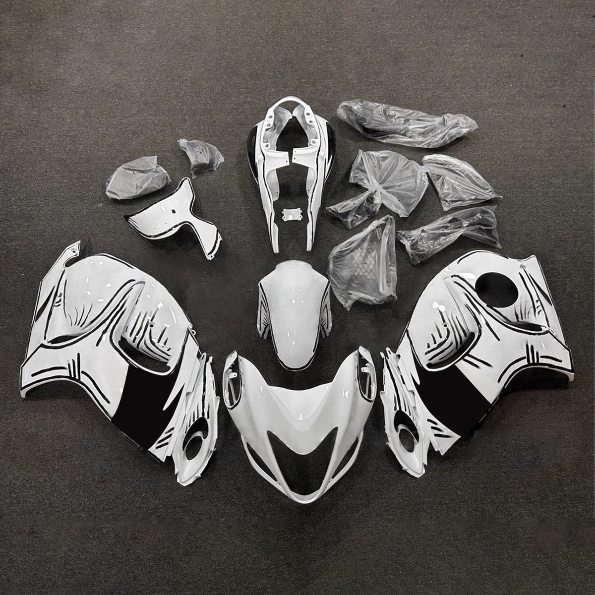 Amotopart 2008-2020 Suzuki Hayabusa GSX1300R Sort Grå Hvid Fairing Kit