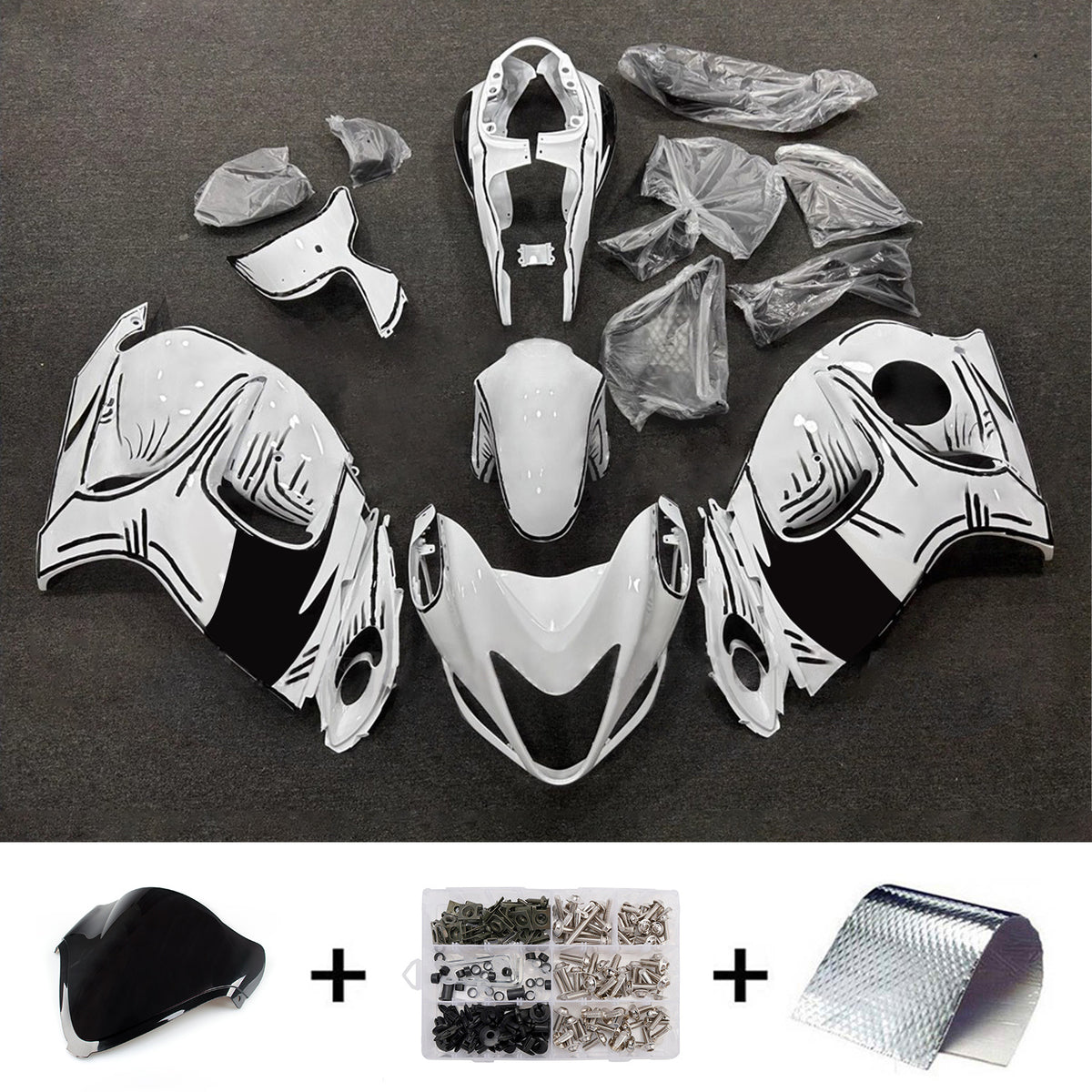 Amotopart 2008-2020 Suzuki Hayabusa GSX1300R Sort Grå Hvid Fairing Kit