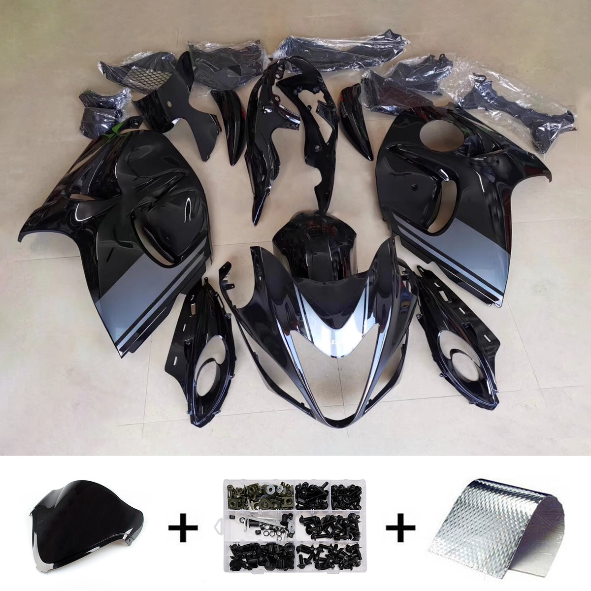 Amotopart 2008-2020 Suzuki Hayabusa GSX1300R Gray Blue Black Fairing Kit