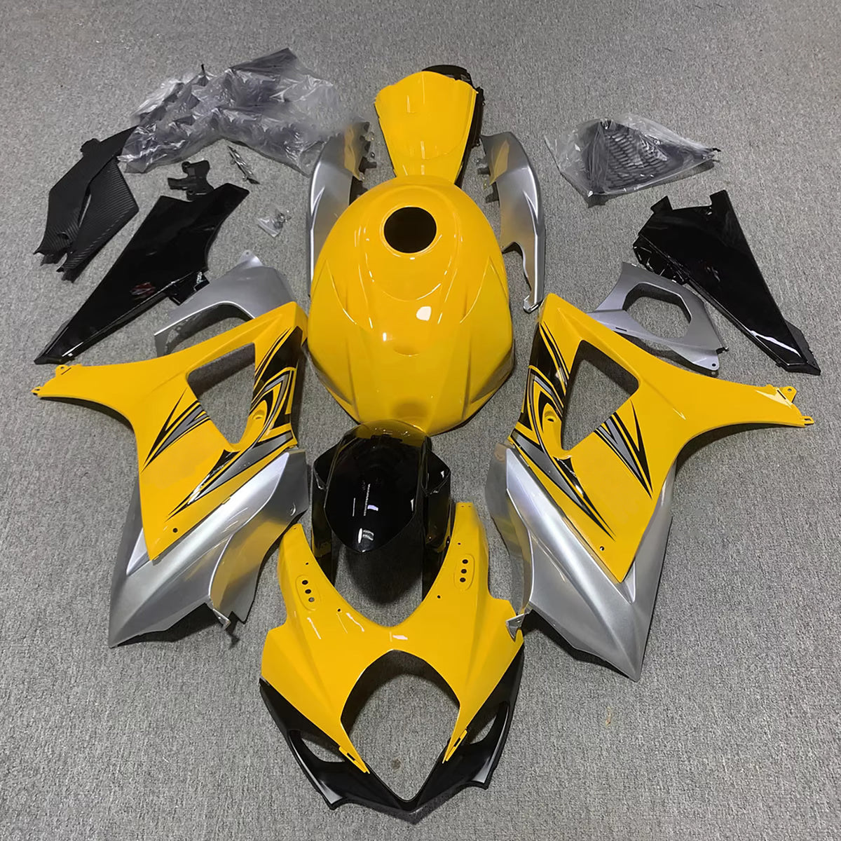 Amotopart 2007–2008 Suzuki GSX-R1000 K7 Grau Gold Schwarz Verkleidungsset